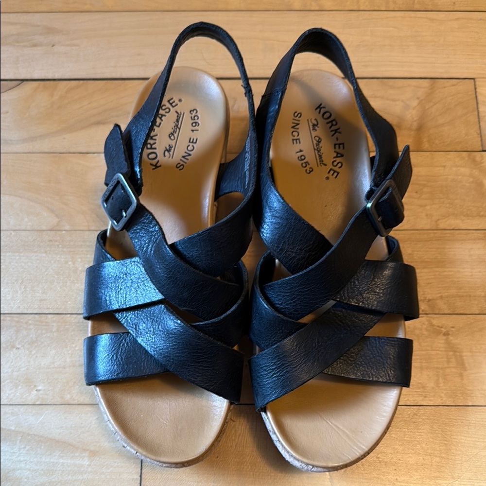 Kork-Ease Black Leather Sandals